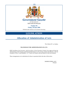 Government Gazette of the STATE of NEW SOUTH WALES Number 84 Friday, 30 June 2006 Published Under Authority by Government Advertising