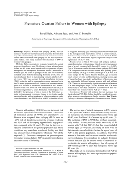 Premature Ovarian Failure in Women with Epilepsy