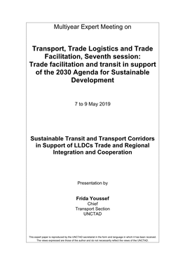 Sustainable Transit and Transport Corridors in Support of Lldcs Trade and Regional Integration and Cooperation