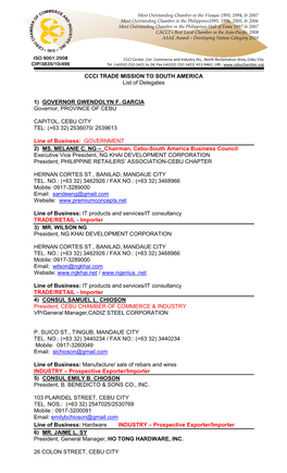 CCCI TRADE MISSION to SOUTH AMERICA List of Delegates 1