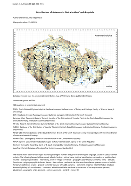1 Distribution of Antennaria Dioica in the Czech Republic