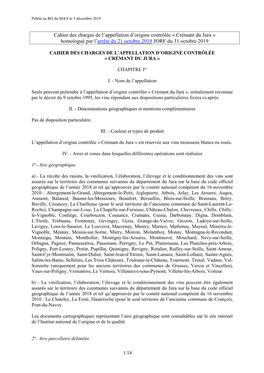 Crémant Du Jura » Homologué Par L’ Arrêté Du 21 Octobre 2019 JORF Du 31 Octobre 2019