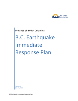 B.C. Earthquake Immediate Response Plan