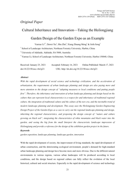 Original Paper Cultural Inheritance and Innovation—Taking The