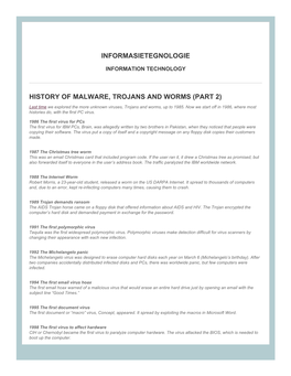 Informasietegnologie History of Malware, Trojans And