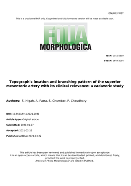 Topographic Location and Branching Pattern of the Superior Mesenteric Artery with Its Clinical Relevance: a Cadaveric Study