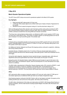 For Personal Use Only Use Personal for Good Leasing Progress Continued at the MLC Centre, with Six New Leases Concluded