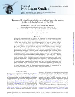 Taxonomic Identity of Two Amnicolid Gastropods of Conservation Concern in Lakes of the Pacific Northwest of The