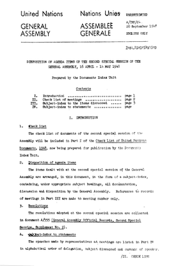 Index to Proceedings of the General Assembly, 2Nd Special Session, 1948