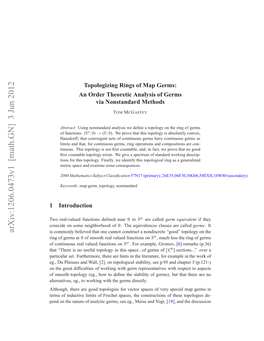 Topologizing Rings of Map Germs: an Order Theoretic Analysis of Germs