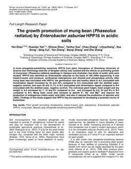 The Growth Promotion of Mung Bean (Phaseolus Radiatus) by Enterobacter Asburiae HPP16 in Acidic Soils