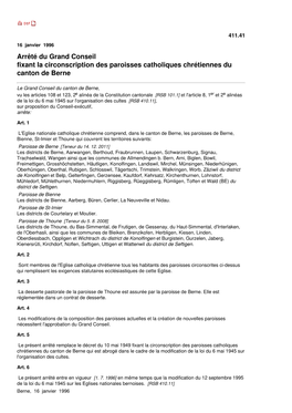 Arrêté Du Grand Conseil Fixant La Circonscription Des Paroisses Catholiques Chrétiennes Du Canton De Berne