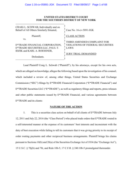 Craig L Schwab, Et Al. V. E*TRADE Financial Corporation, Et Al. 16-CV