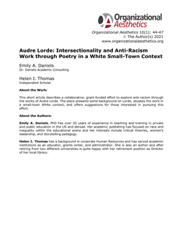 Audre Lorde: Intersectionality and Anti-Racism Work Through Poetry in a White Small-Town Context