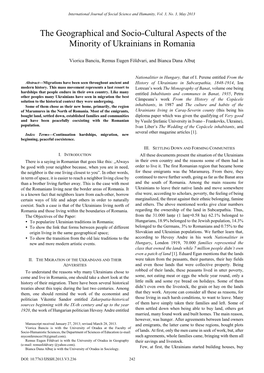 The Geographical and Socio-Cultural Aspects of the Minority of Ukrainians in Romania