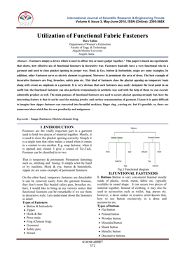 Utilization of Functional Fabric Fasteners Ikra Salim Department of Women‟S Polytechnic Faculty of Engg
