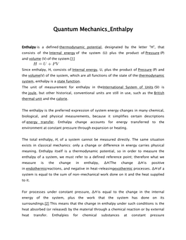 Quantum Mechanics Enthalpy