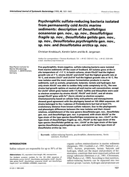 Psychrophi I Ic Sulf Ate-Reducing Bacteria