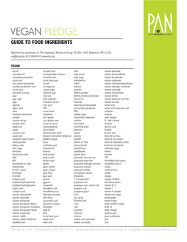 VEGAN PLEDGE PEACE ADVOCACY NETWORK Guide to Food Ingredients