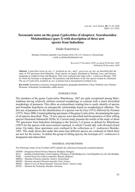 Taxonomic Notes on the Genus Cyphochilus (Coleoptera: Scarabaeoidea: Melolonthinae) (Part 3) with Description of Three New Species from Indochina