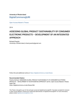 ASSESSING GLOBAL PRODUCT SUSTAINABILITY of CONSUMER ELECTRONIC PRODUCTS Â•Fi DEVELOPMENT of an INTEGRATED APPROACH
