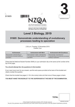 Level 3 Biology (91605) 2019