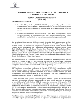 Comisión De Presupuesto Y Cuenta General De La Republica Periodo De Sesiones 2008-2009