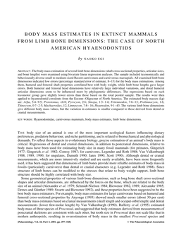 Body Mass Estimates in Extinct Mammals from Limb Bone Dimensions: the Case of North American Hyaenodontids