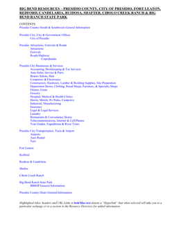 Presidio County, City of Presidio, Fort Leaton, Redford, Candelaria, Ruidosa, Shafter, Cibolo Creek Ranch & Big Bend Ranch State Park