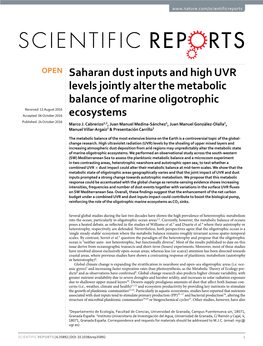 Saharan Dust Inputs and High UVR Levels Jointly Alter the Metabolic