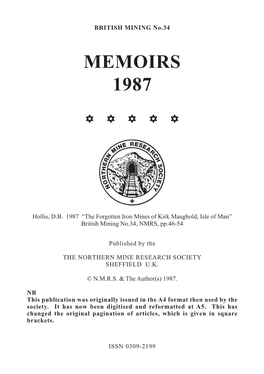 The Forgotten Iron Mines of Kirk Maughold, Isle of Man” British Mining No.34, NMRS, Pp.46-54