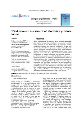Wind Resource Assessment of Khuzestan Province in Iran