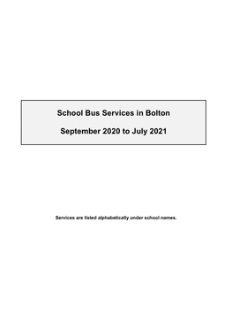 School Bus Services in Bolton September 2020 to July 2021