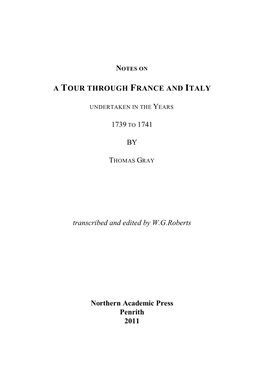 A Tour Through France and Italy 1739 to 1741 By
