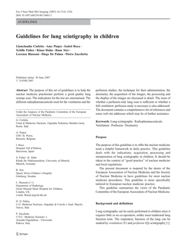 EANM Guidelines for Lung Scintigraphy in Children