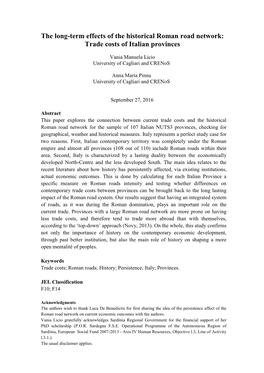 The Long-Term Effects of the Historical Roman Road Network: Trade Costs of Italian Provinces