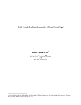 Health Needs in Two Ethnic Communities of Humla District, Nepal Kimber Haddix Mckay University of Montana, Missoula and the ISIS