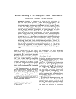 Baseline Climatology of Viti Levu (Fiji) and Current Climatic Trends1