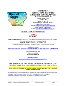 Board of County Commissioners Churchill County, Nevada Agenda