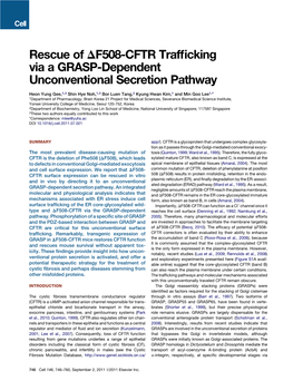 Rescue of DF508-CFTR Trafficking Via a GRASP-Dependent