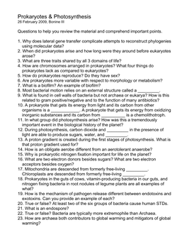 Prokaryotes & Photosynthesis