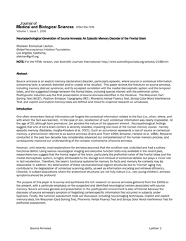 An Episodic Memory Disorder of the Frontal Brain Shahee