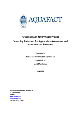 Cross Shannon 400 Kv Cable Project Screening Statement for Appropriate Assessment and Natura Impact Statement