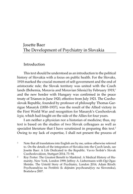 Josette Baer the Development of Psychiatry in Slovakia