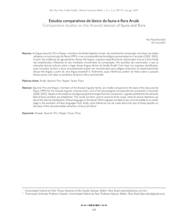 Estudos Comparativos Do Léxico Da Fauna E Flora Aruák Comparative Studies on the Arawak Lexicon�������������������������� Of���������������� Fauna and Flora