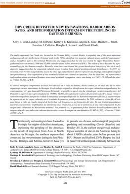 Dry Creek Revisited: New Excavations, Radiocarbon Dates, and Site Formation Inform on the Peopling of Eastern Beringia