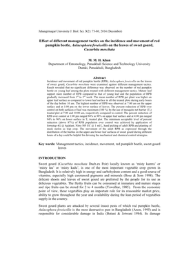 Effect of Different Management Tactics on the Incidence and Movement of Red Pumpkin Beetle, Aulacophora Foveicollis on the Leaves of Sweet Gourd, Cucurbita Moschata