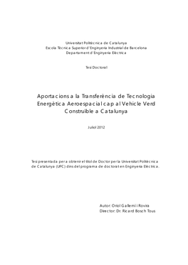 Aportacions a La Transferència De Tecnologia Energètica Aeroespacial Cap Al Vehicle Verd Construïble a Catalunya