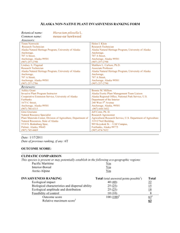 Hieracium Pilosella L. Common Name: Mouse-Ear Hawkweed Assessors: Timm Nawrocki Helen I