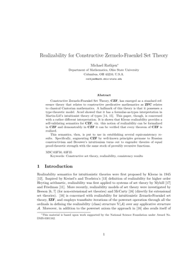 Realizability for Constructive Zermelo-Fraenkel Set Theory